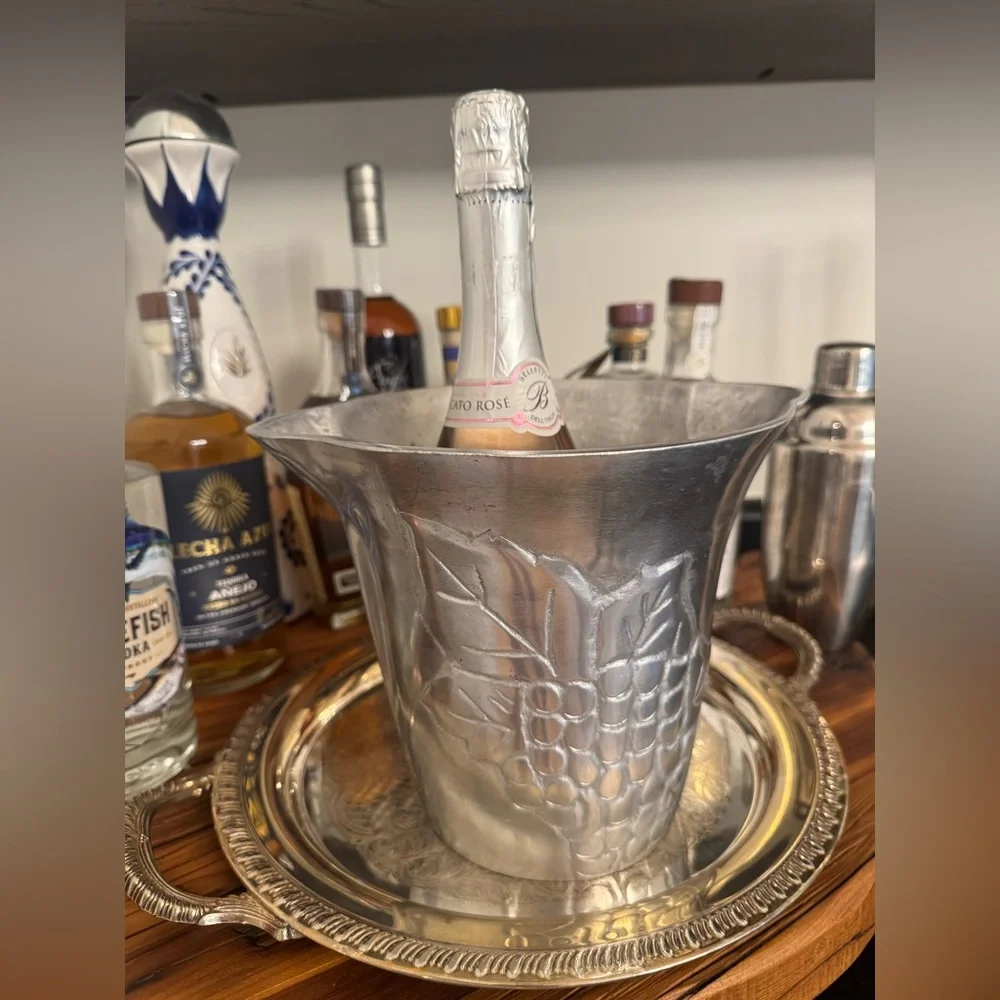 Midcentury Vintage Pewter Grapevine Ice Bucket or Wine Cooler